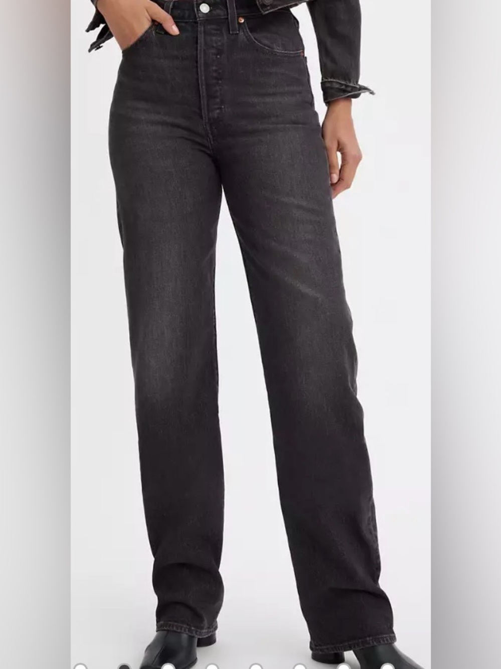 Levi's Ribcage Straight Leg High Rise Washed Faded Black Button Up Fly Jeans 28